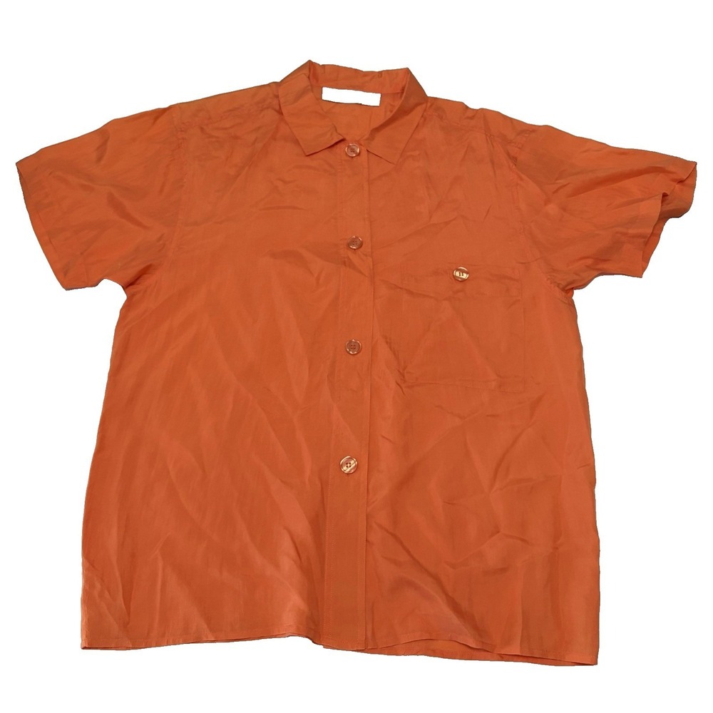 Vintage 100% Silk Button Down Top Womens L Quiet Luxury European Summer Capsule